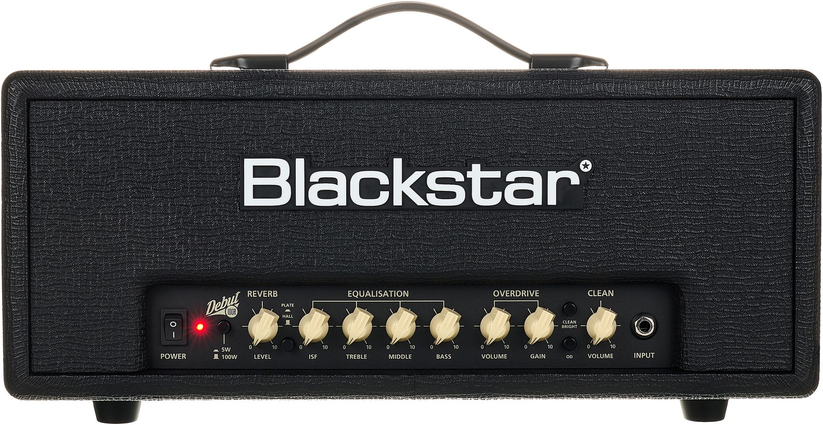 Frontalansicht des Blackstar Debut 100RH Head Black