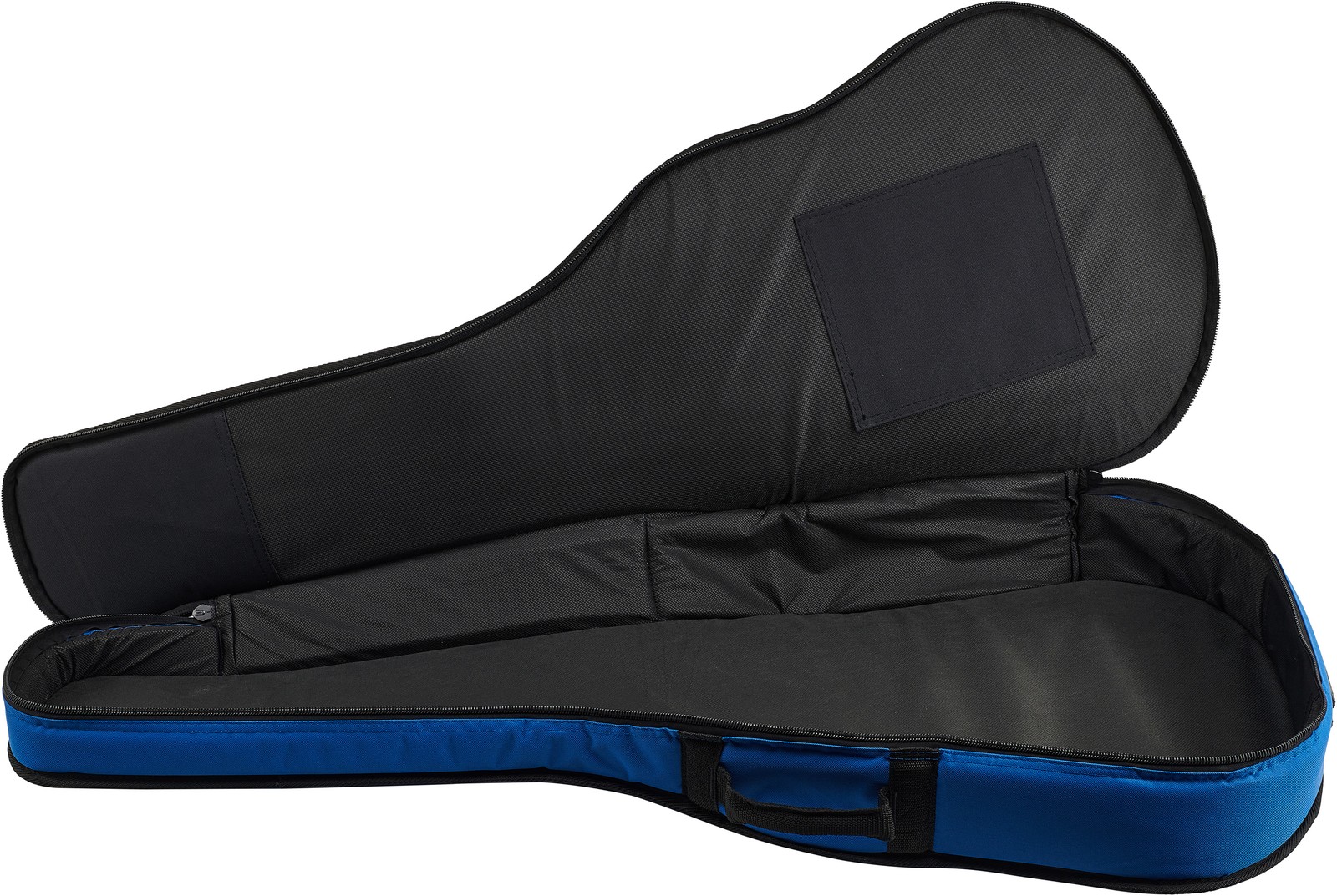 Offene blaue Gitarrentasche