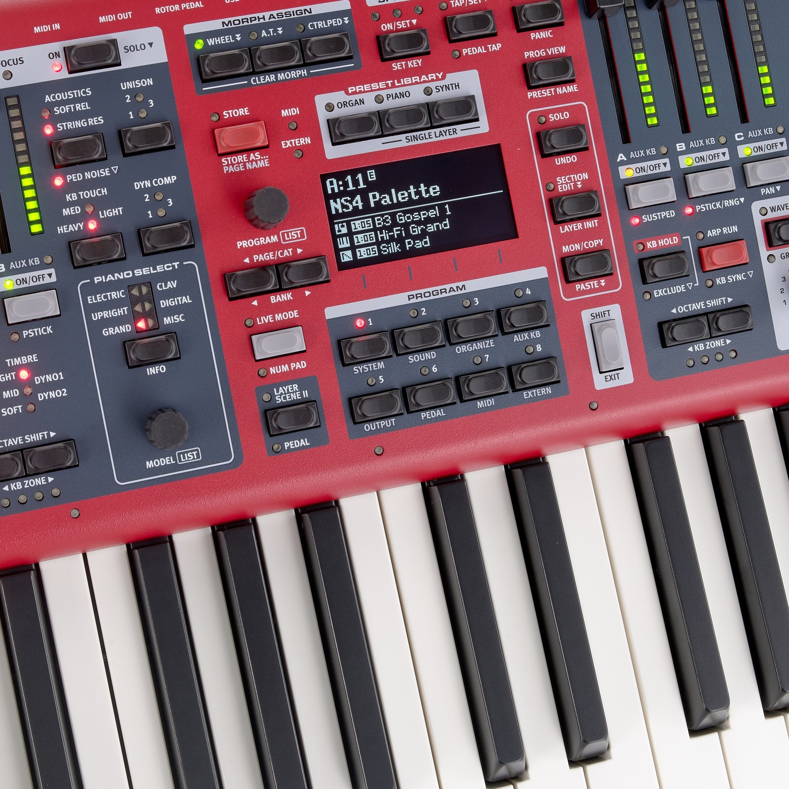 Keys and screen on the Clavia Nord Stage 4 88