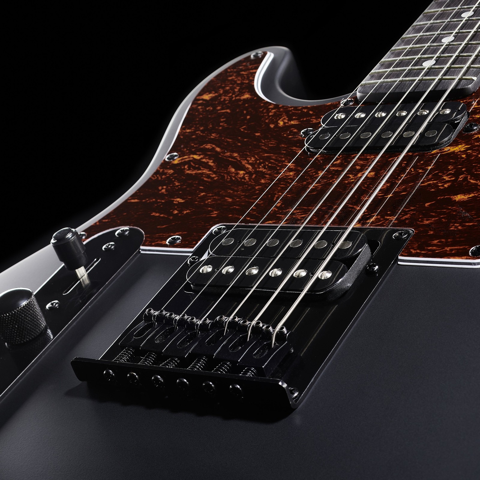 Front view of the Harley Benton TE-20HH LH body in matt black