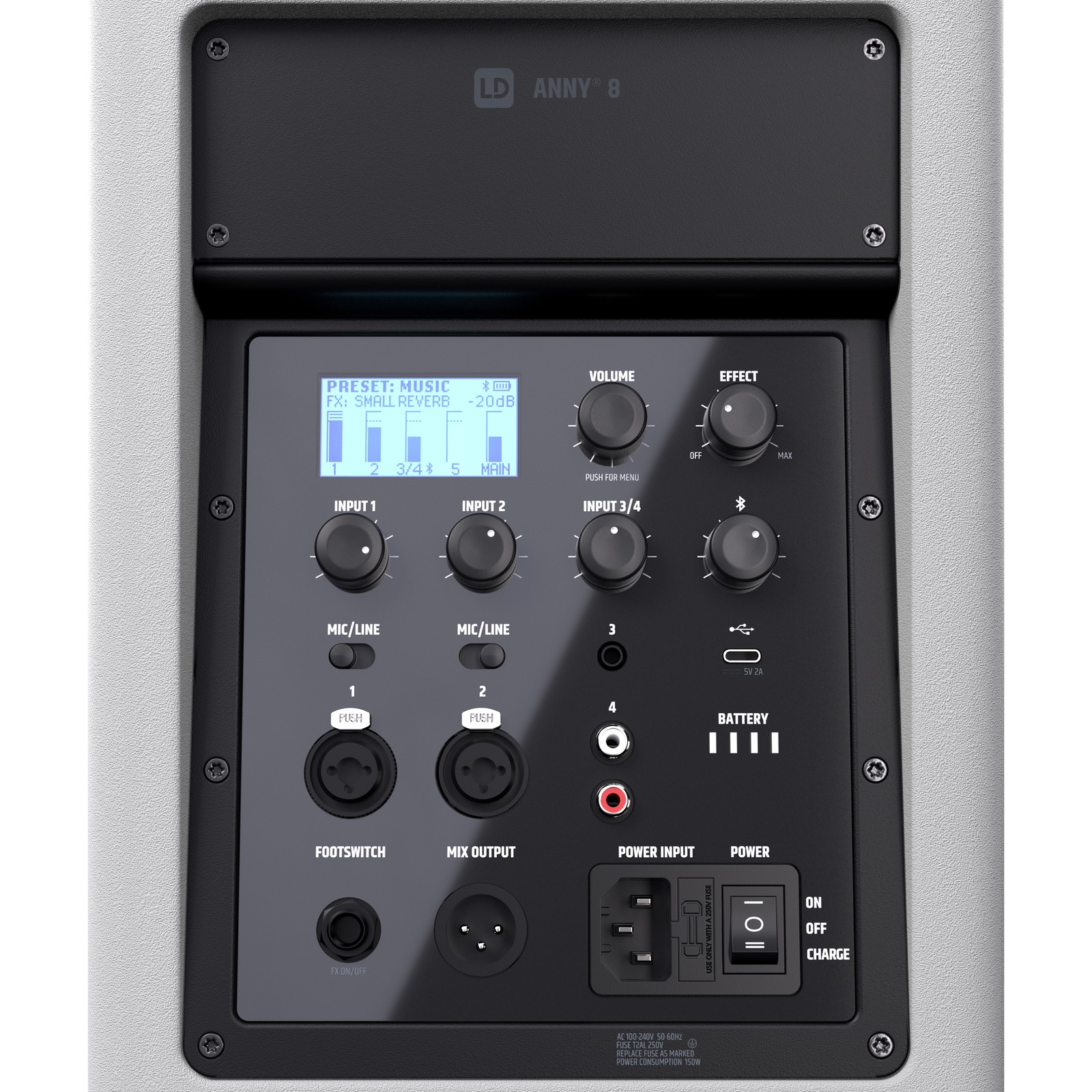Bedienelemente des LD Systems ANNY 8 White Bluetooth-Lautsprechers