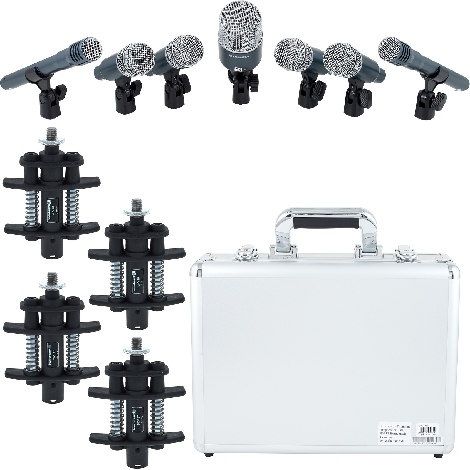 Set di microfoni per batteria the t.bone DC4000 con supporti speciali beyerdynamic MKV 87