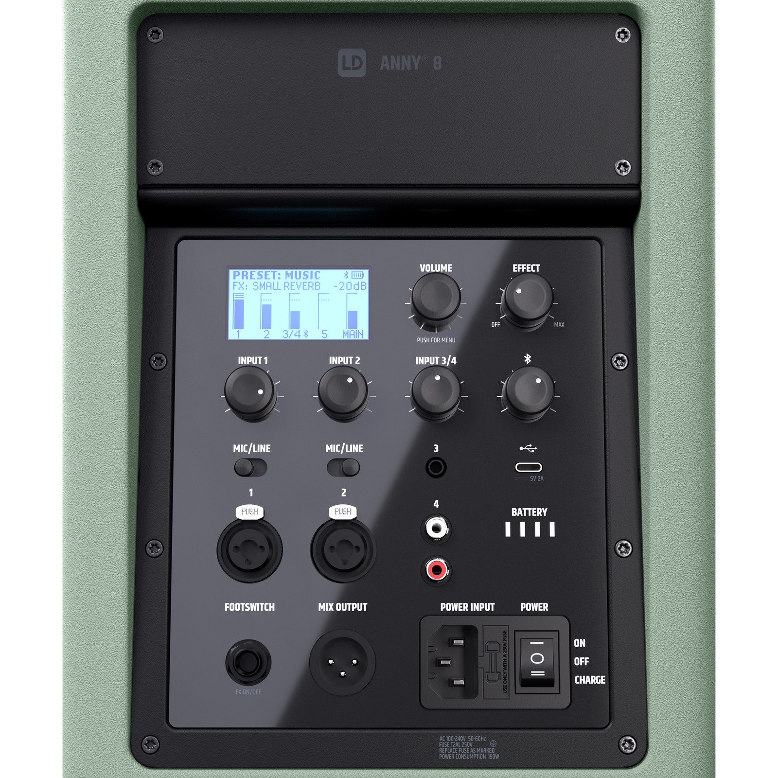 Bedienelemente des LD Systems ANNY 8 Green Bluetooth-Lautsprechers