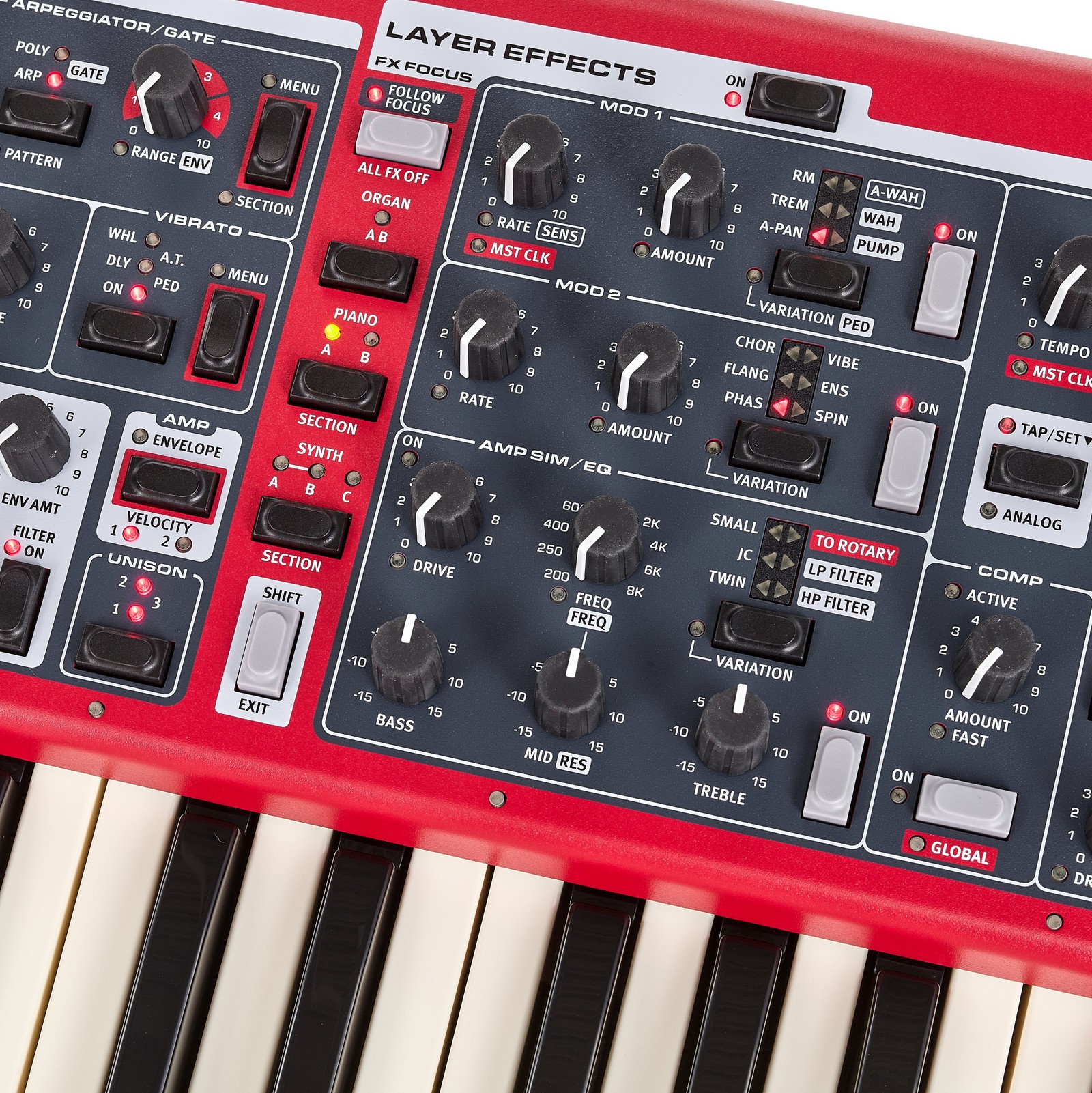 Keys and screen on the Clavia Nord Stage 4 Compact