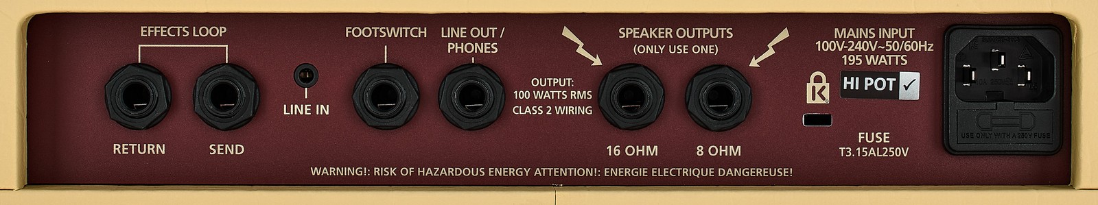 Anschlüsse auf der Rückseite des Blackstar Debut 100RH Head Beige 