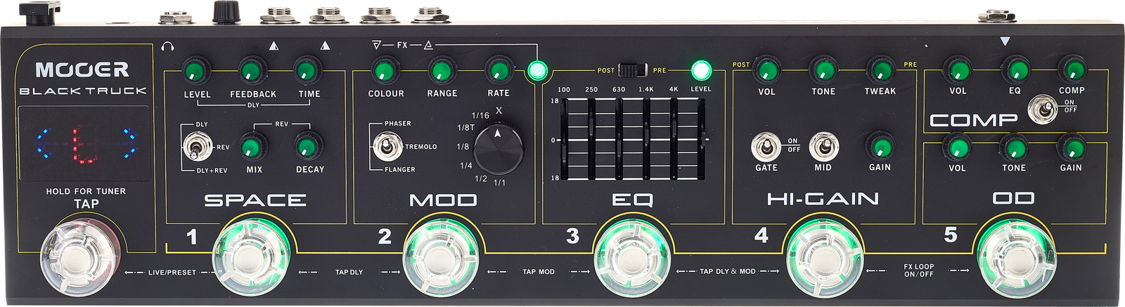Front view of Mooer Black Truck effects pedal