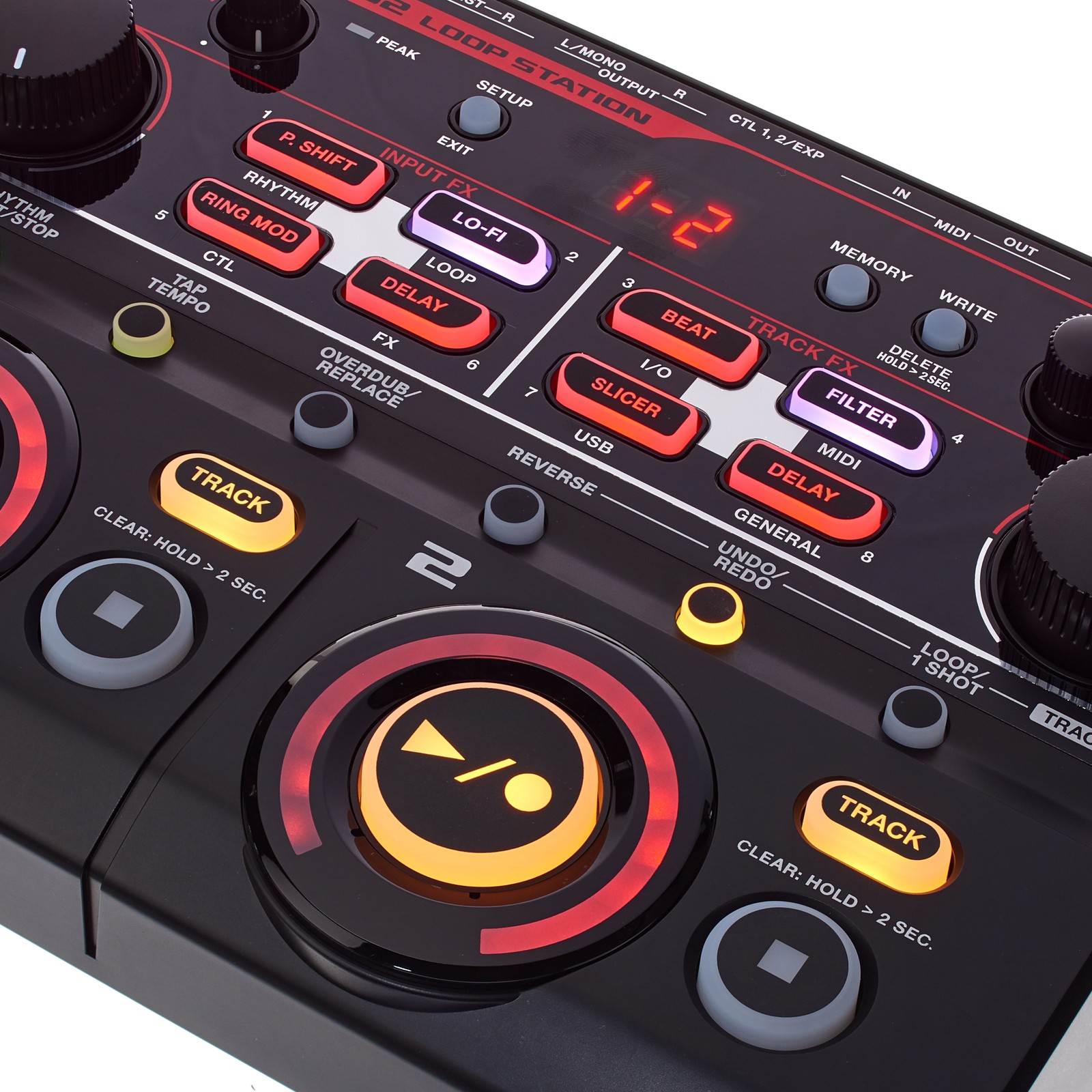 Knöpfe und Play Button auf dem Boss RC-202 