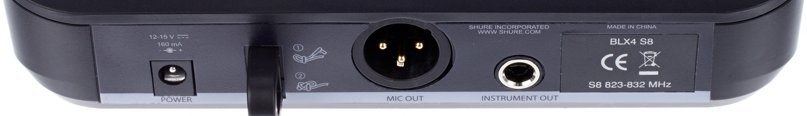 Rückseite des Shure BLX14 S8 UHF Wireless-Empfängers