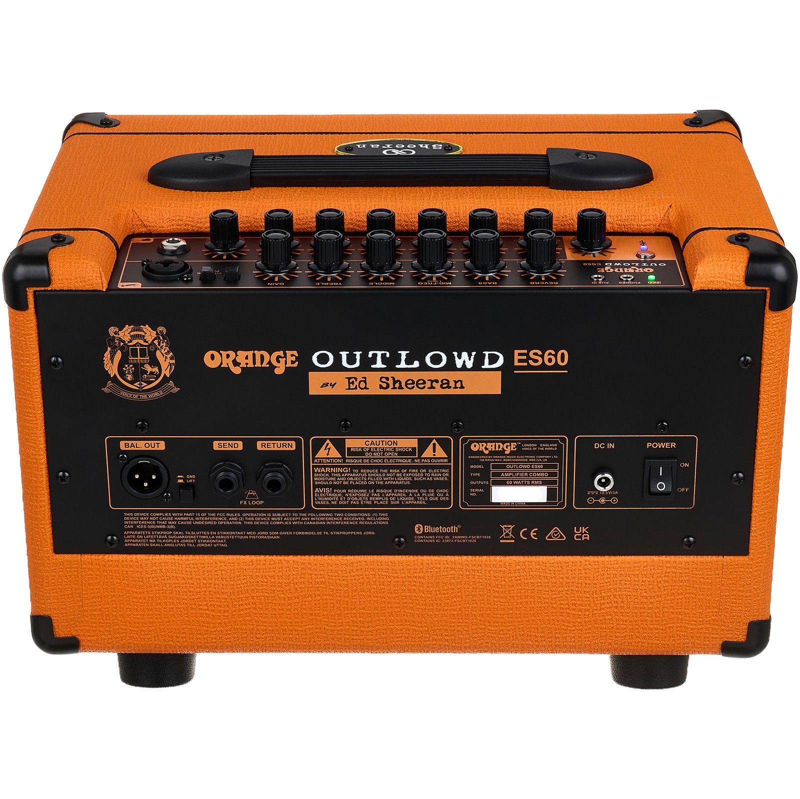 Rückseite des Orange Outlowd ES60 Akustikverstärker für Straßenmusik