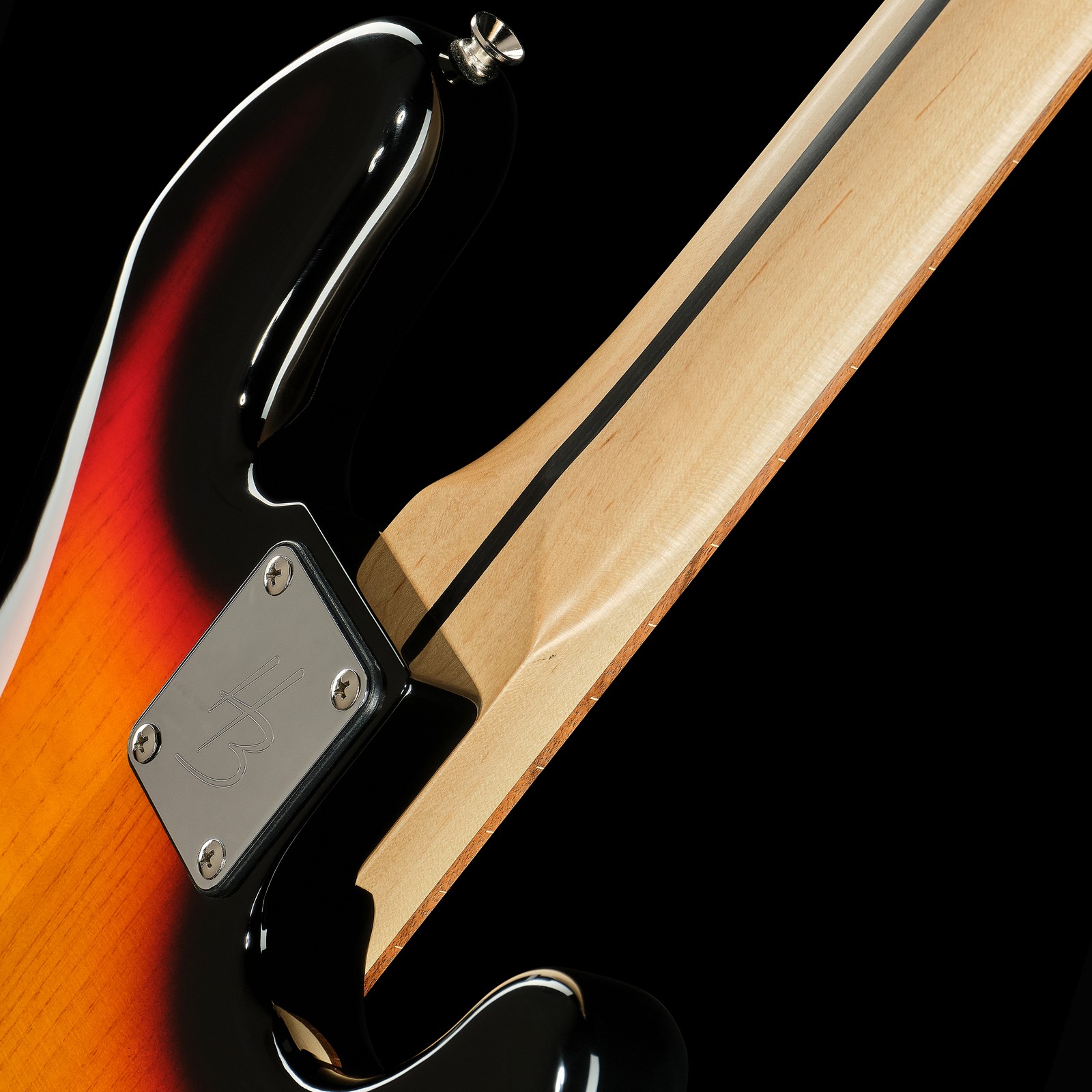 Halsübergang des Harley Benton JB-40FL LH 3-Tone Sunburst Fretless E-Bass
