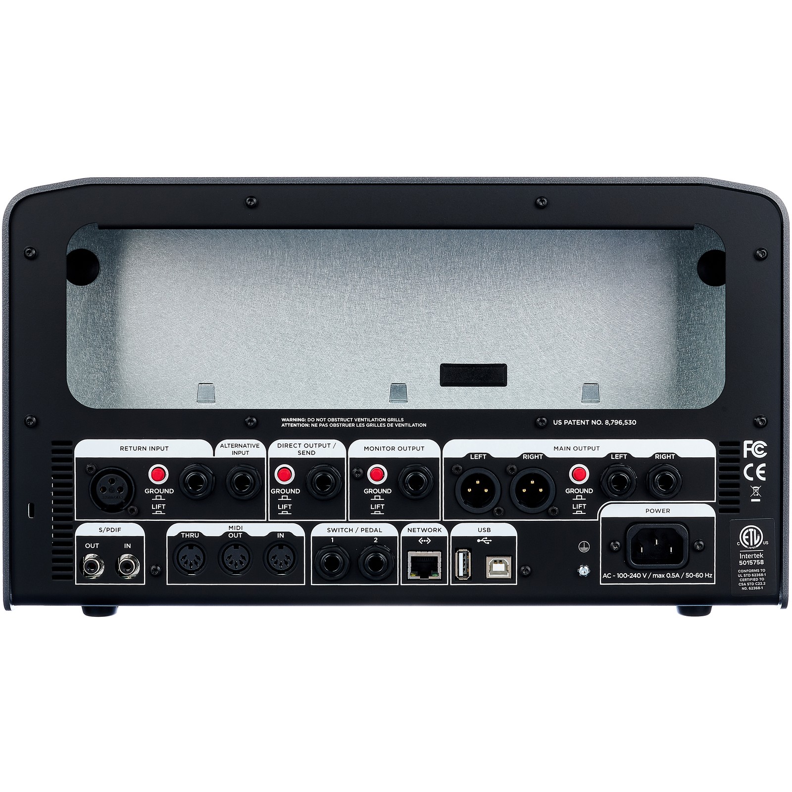 Rückseite des Kemper Profiler Head MK2 mit Anschlüssen