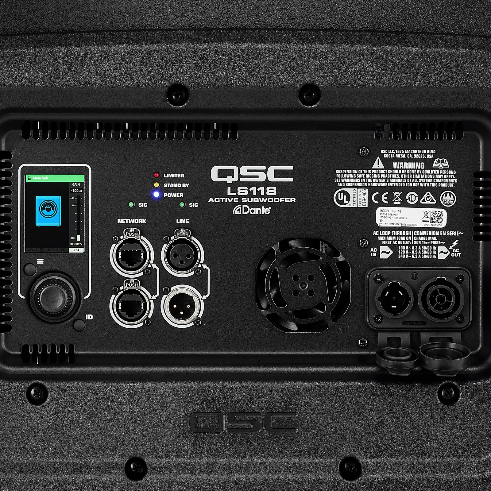 QSC LS118 woofer with controls and DSP