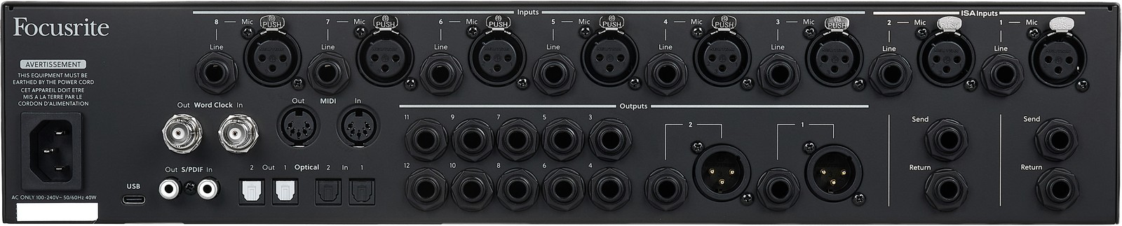 Connections on the rear of the ISA C8X from Focusrite