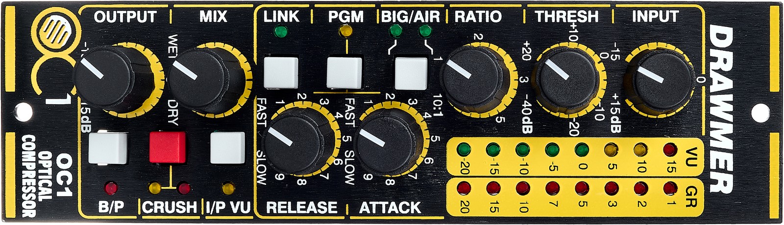 Frontalansicht mit den Reglern des Drawmer OC1 Opto Compressor 