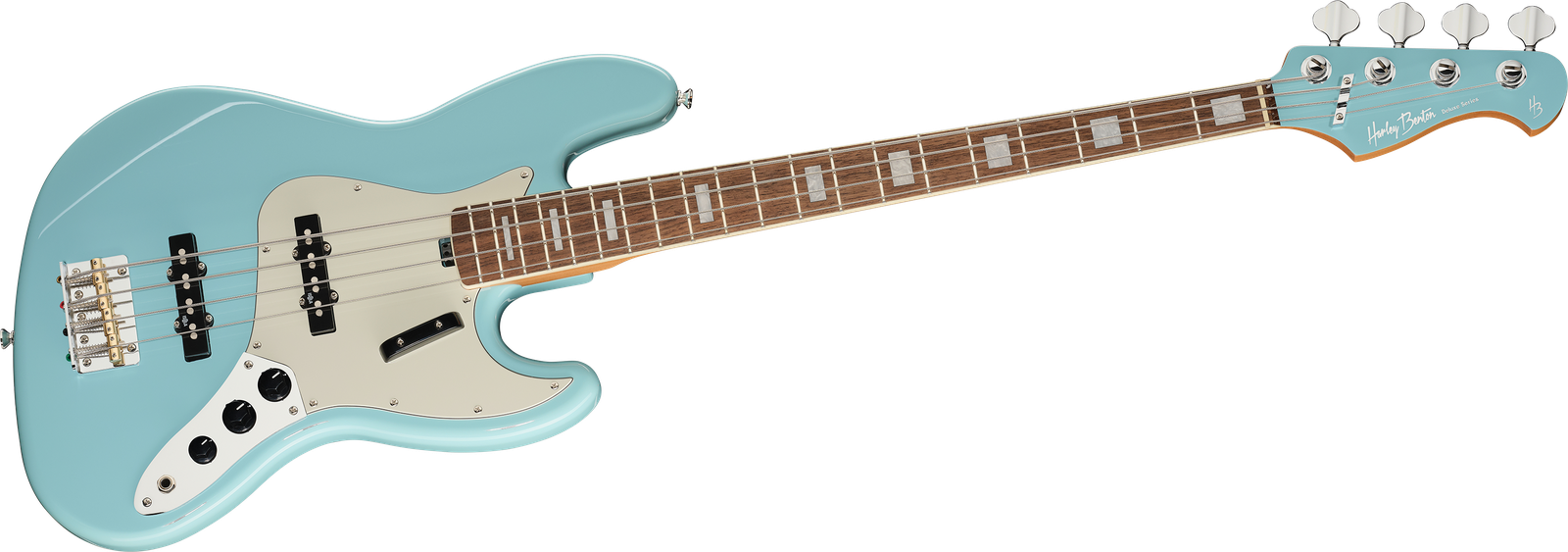 Frontansicht 4-Saiter E-Bass Harley Benton MV-4JB Daphne Blue