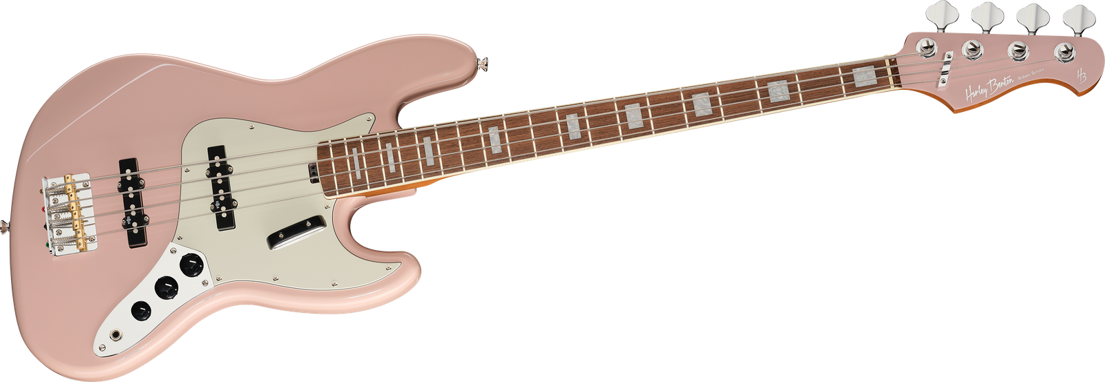 Frontansicht 4-Saiter E-Bass Harley Benton MV-4JB Shell Pink