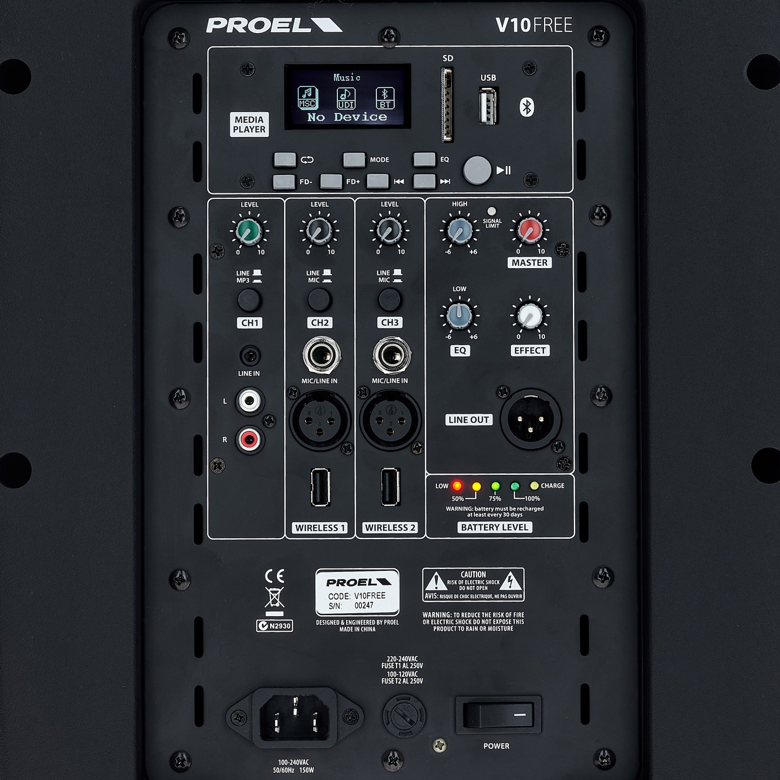 Proel V10 Free Rückansicht Bedienfeld Display Regler