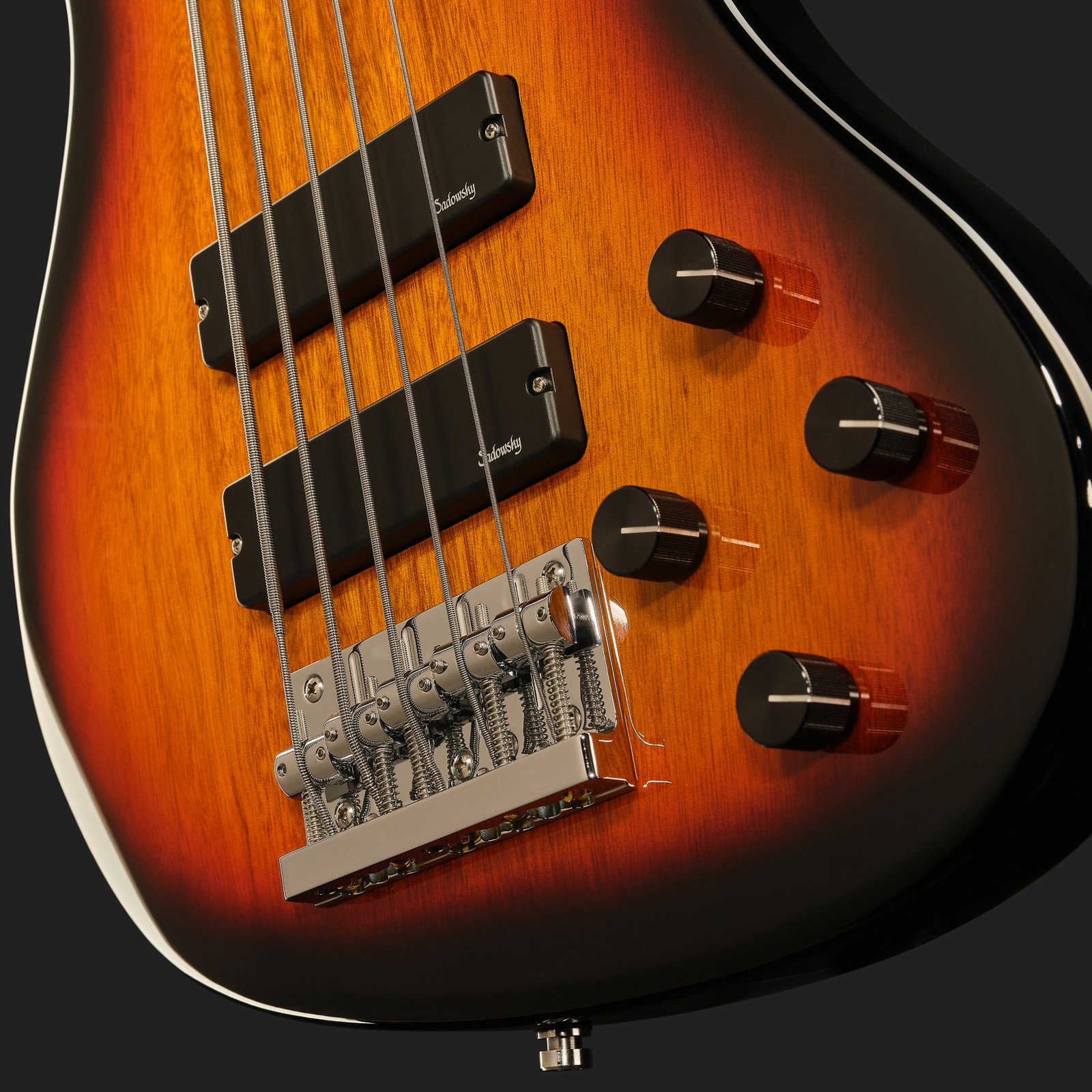 Top, Sadowsky MetroExpress 24 Modern 5 Maple Tobacco Sunburst, five-string bass guitar