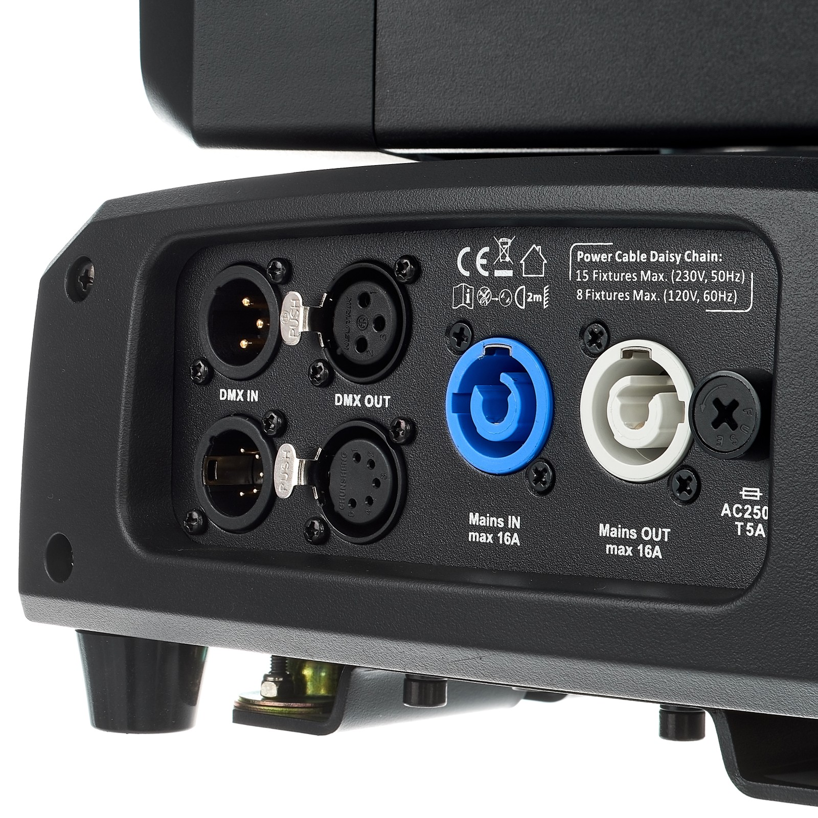 Connectors on the Stairville BSW-100 LED BeamSpotWash