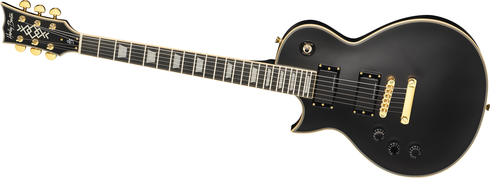 Schwarze Linkshänder E-Gitarre Harley Benton SC-1000LH SBK Progressive Line Frontansicht