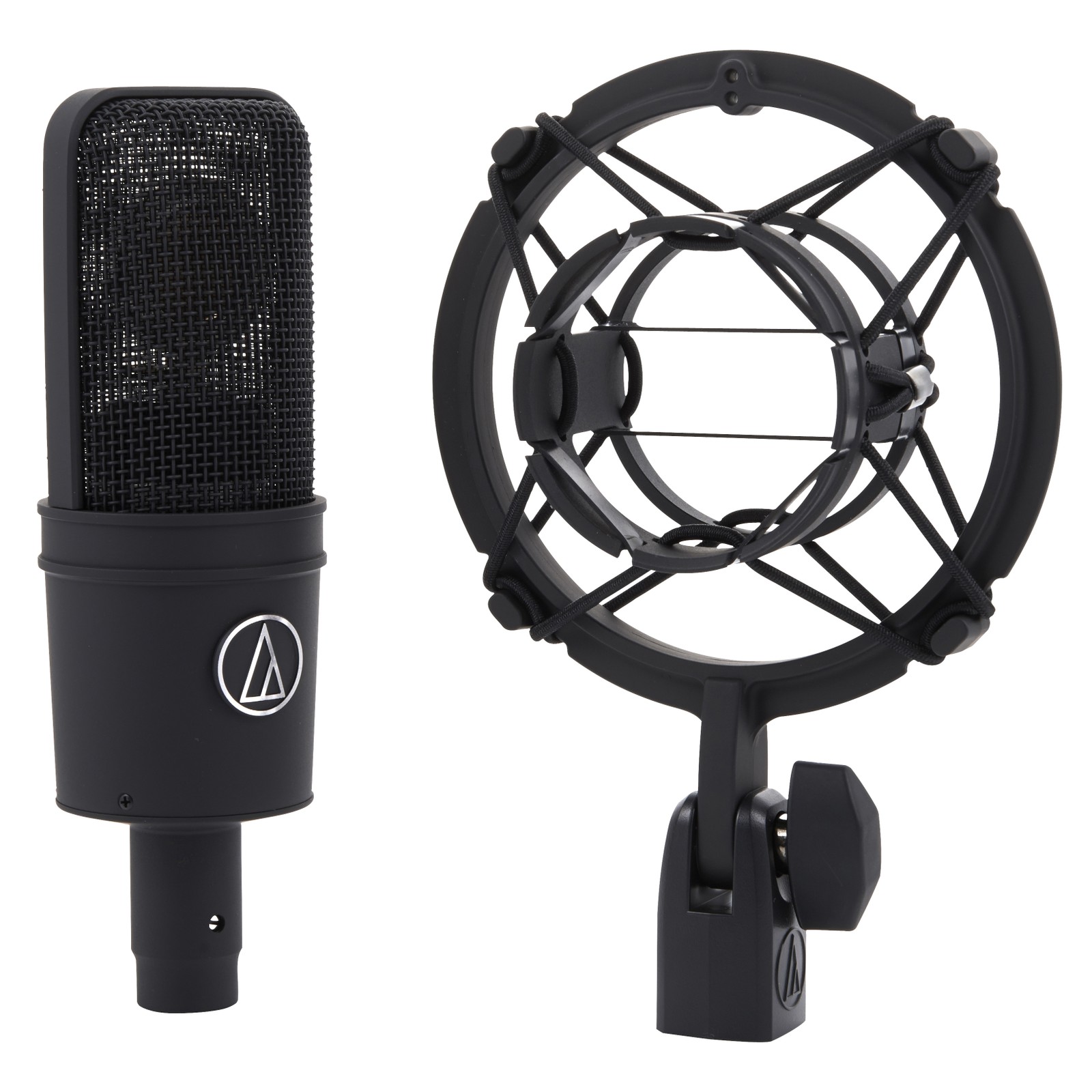 Microphone à condensateur et à large membrane AT4040 d’Audio-Technica avec sa suspension élastique