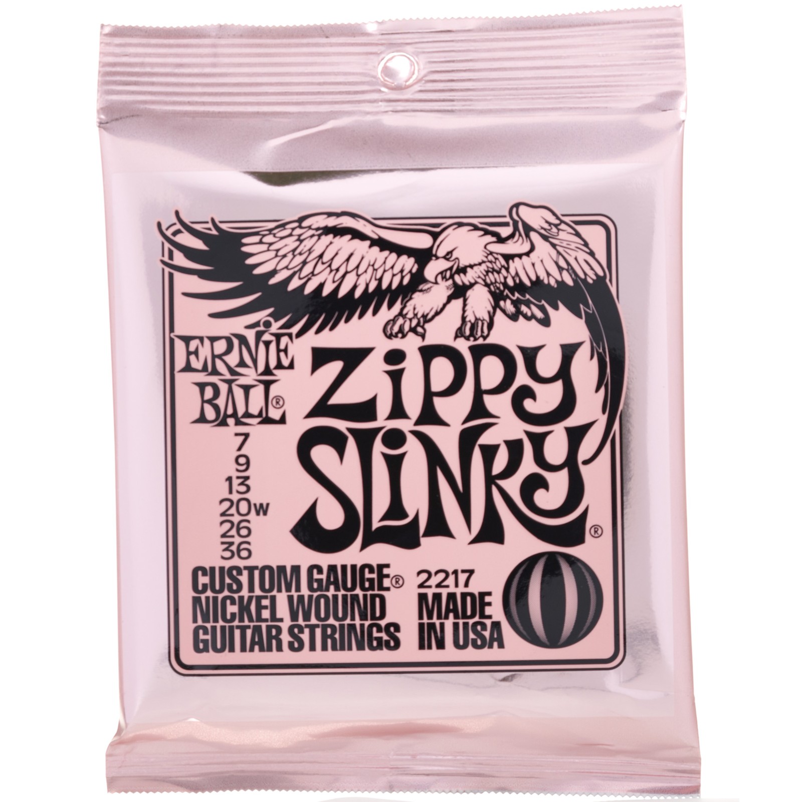 Embalaje de las cuerdas de guitarra eléctrica Ernie Ball 2217 Zippy Slinky 007 vista frontal