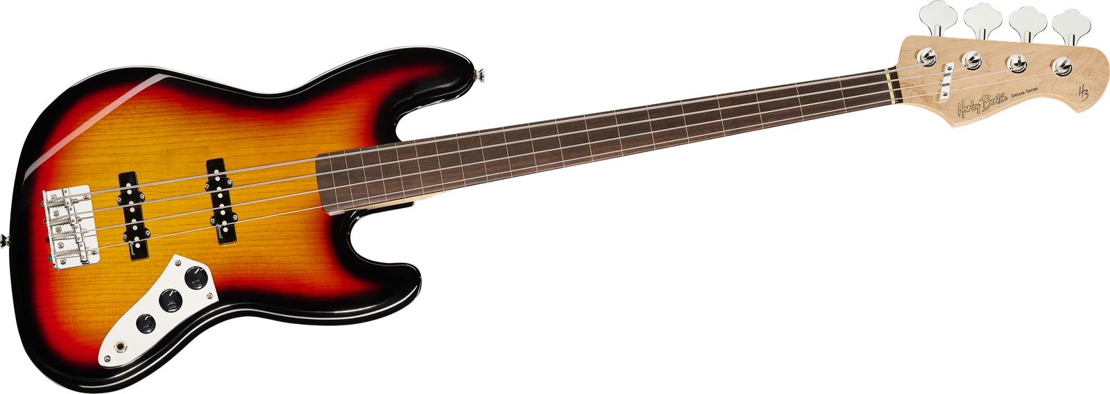 Harley Benton JB-40FL 3-Tone Sunburst Fretless E-Bass