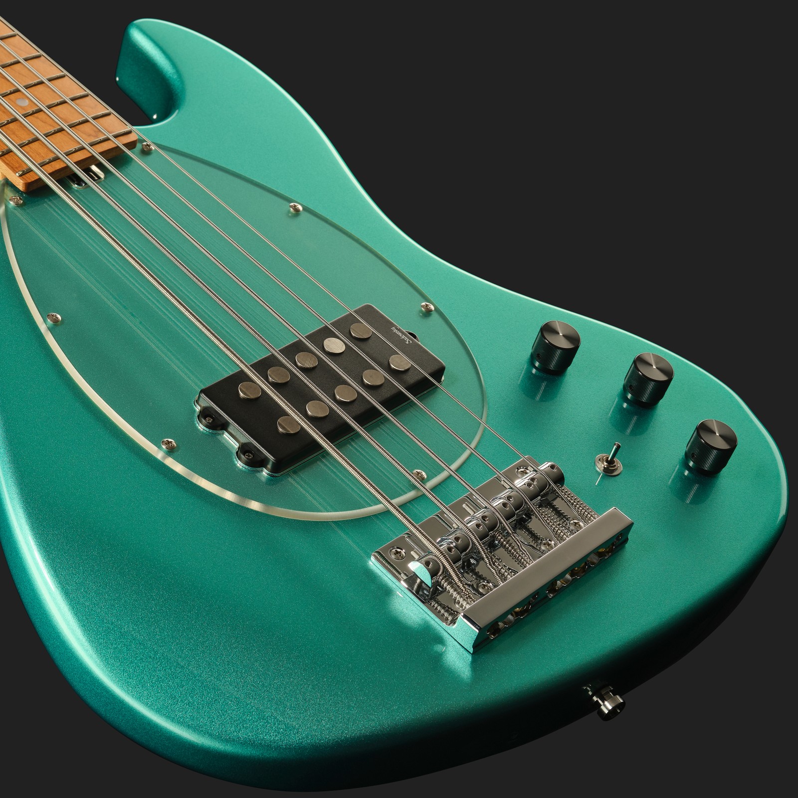 Humbucker and controls, Sadowsky MetroExpress 21 Vintage M5 Maple Green, five-string bass guitar