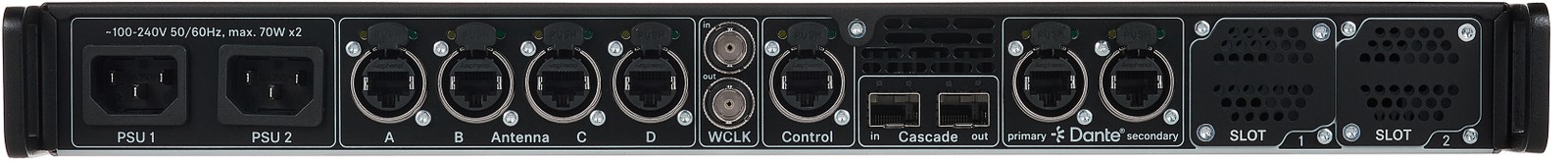 Connections on the back of the Sennheiser Spectera Base Station