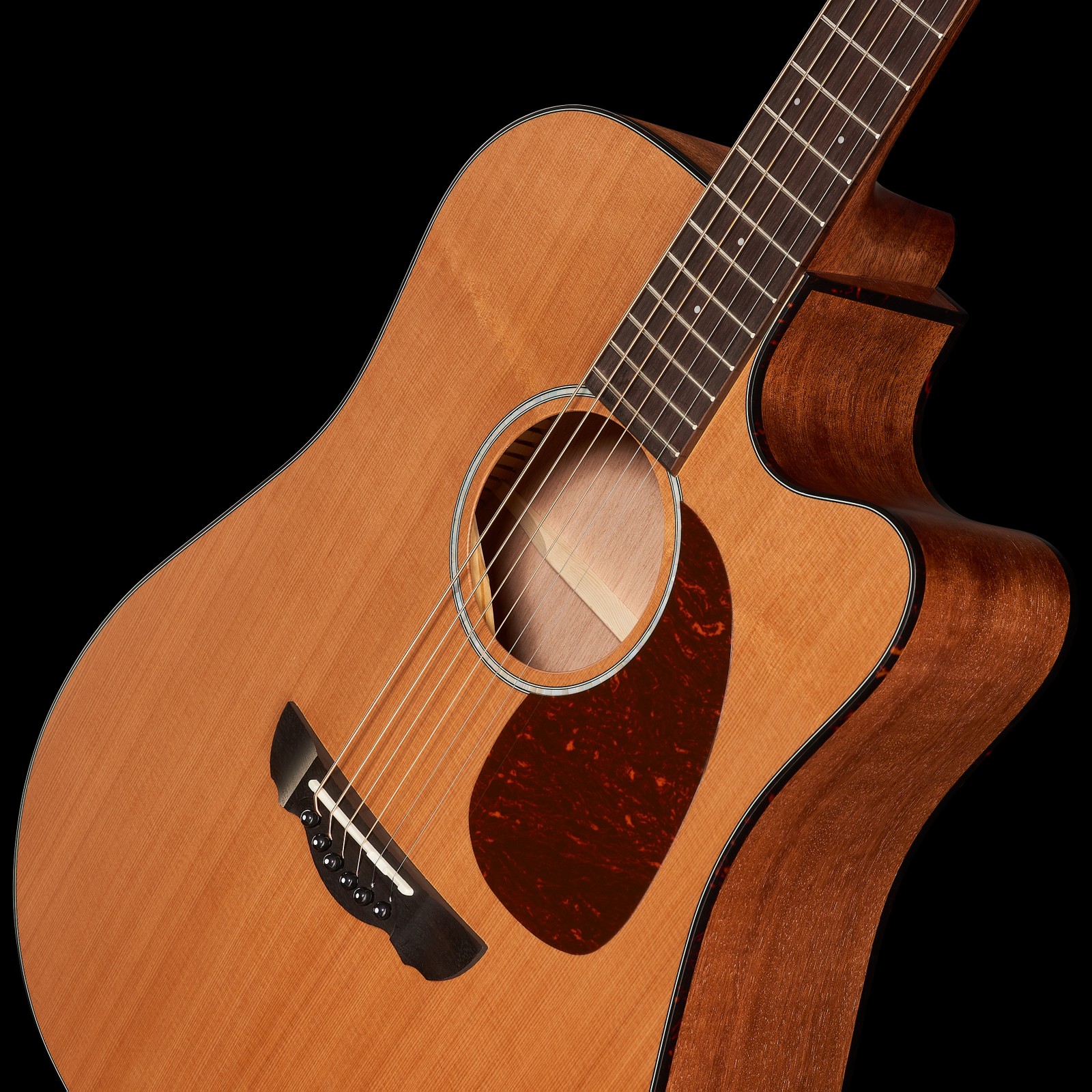 Solid cedar top on the Harley Benton CLD-30SCM-CE SolidWood acoustic guitar
