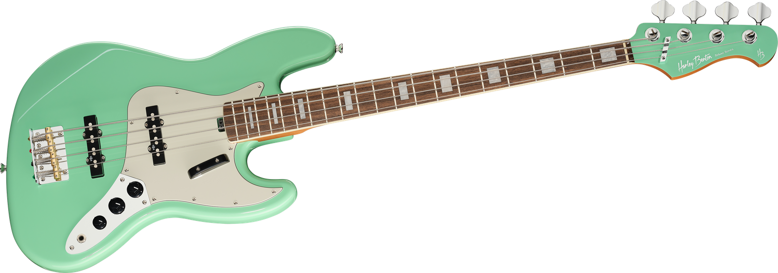 Frontansicht 4-Saiter E-Bass Harley Benton MV-4JB Seafoam Green