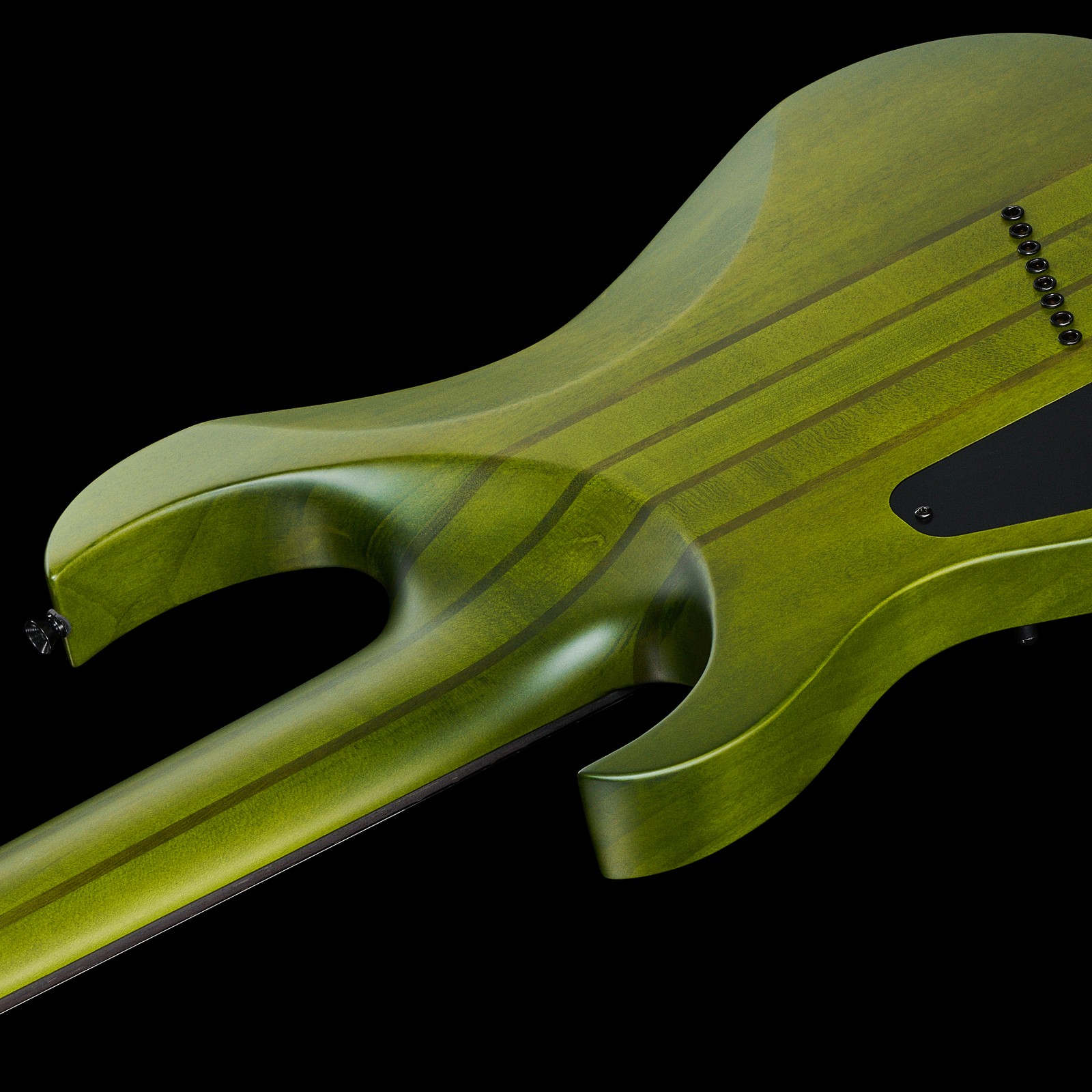 Korpusrückansicht der 8-Saiter Harley Benton MultiScale-8 QEB E-Gitarre