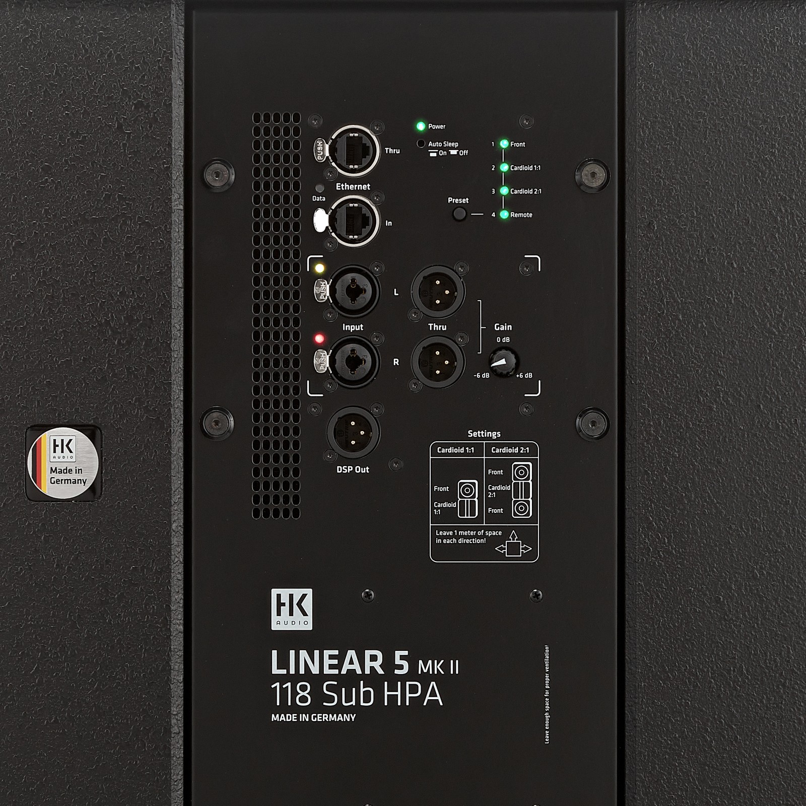 Bedienfeld des HK Audio Linear 5 MKII 118 Sub HPA Bassreflex-Subwoofers