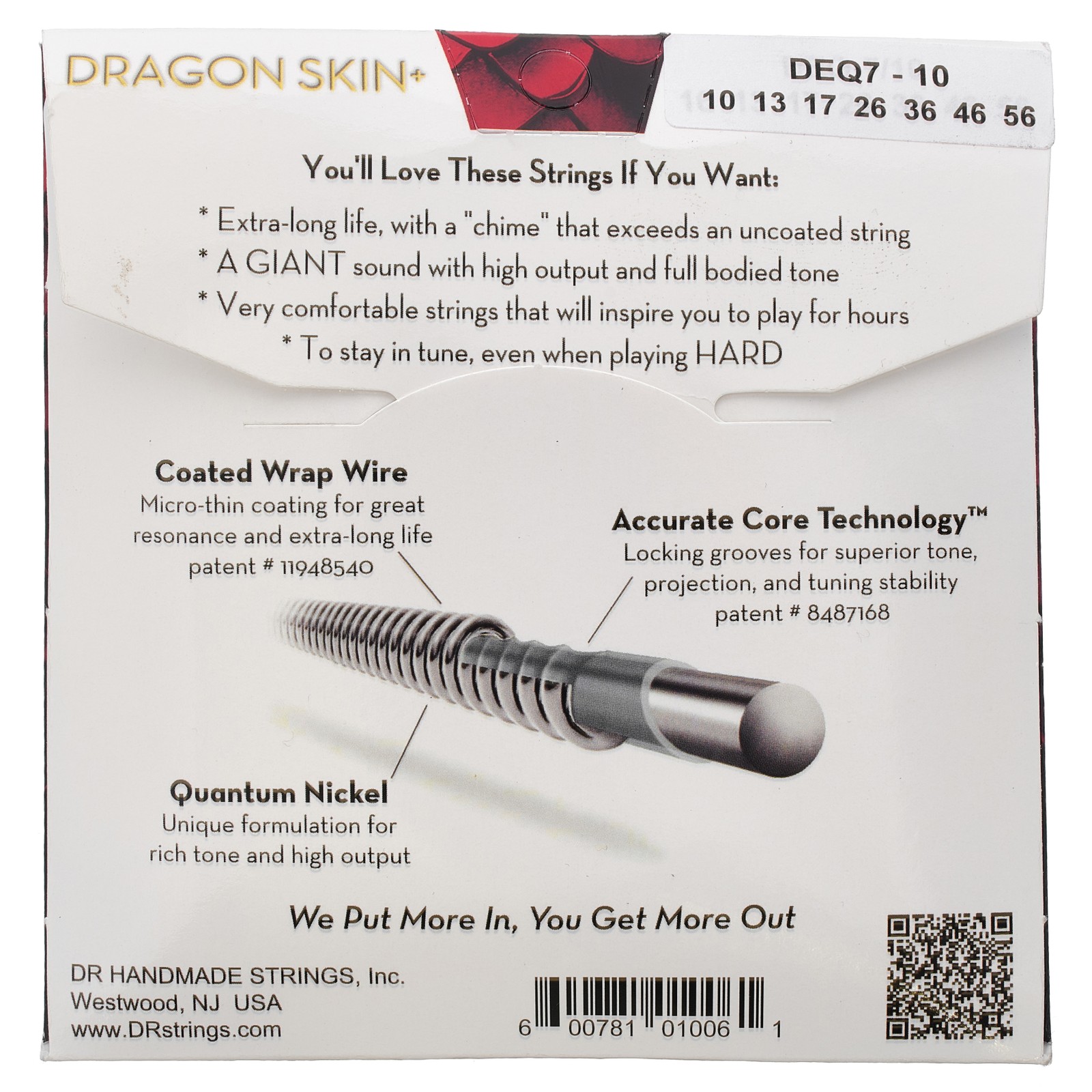 Packaging, DR Strings Dragon Skin+ DEQ-7/10 Coated