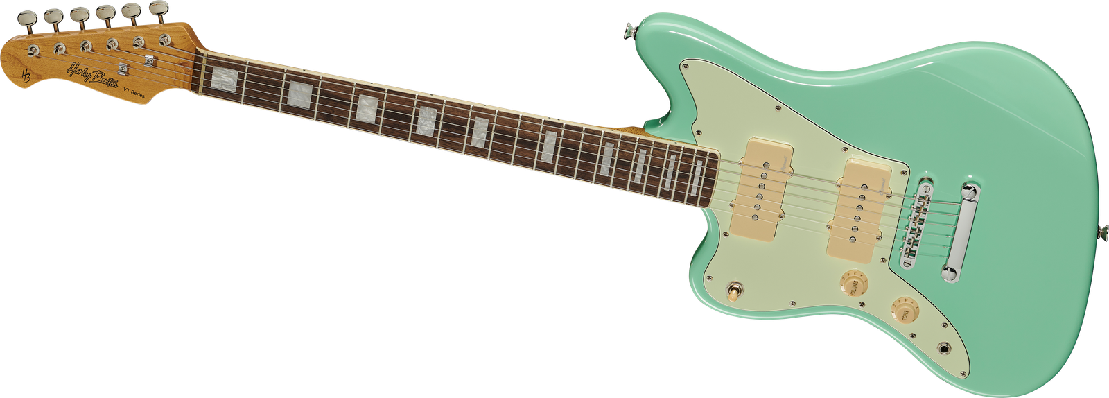 Linkshänder E-Gitarre Harley Benton JA-60CC LH Seafoam Green von vorne