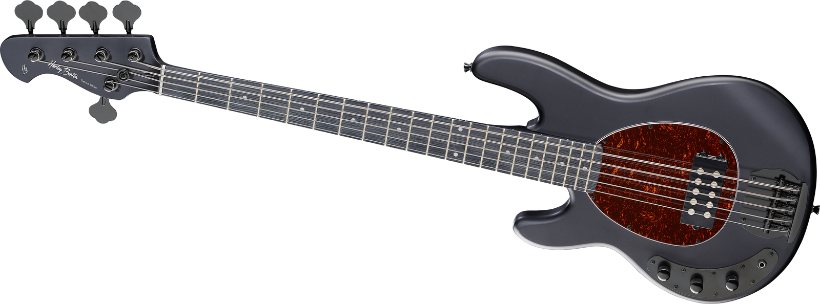 Mattschwarzer Linkshänder E-Bass Harley Benton MB-5LH SBK Deluxe Series von vorne