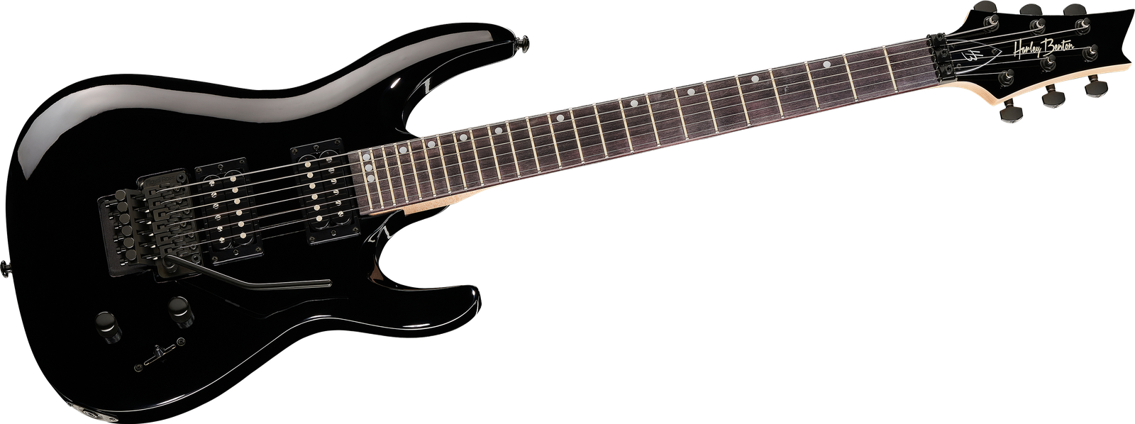 Schwarze E-Gitarre Harley Benton R-456FR BK Progressive Series mit Floyd Rose Tremolo von vorne