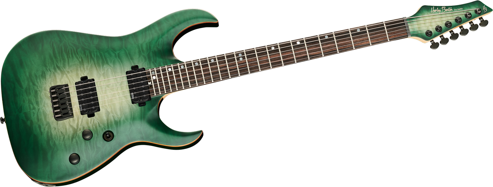 Bariton E-Gitarre Harley Benton Amarok-BT EGNT Quilted Burst von vorne