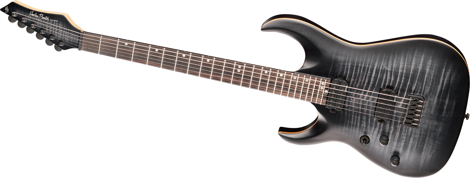 Linkshänder Bariton E-Gitarre Harley Benton Amarok-BT LH BKNT Flame Burst von vorne