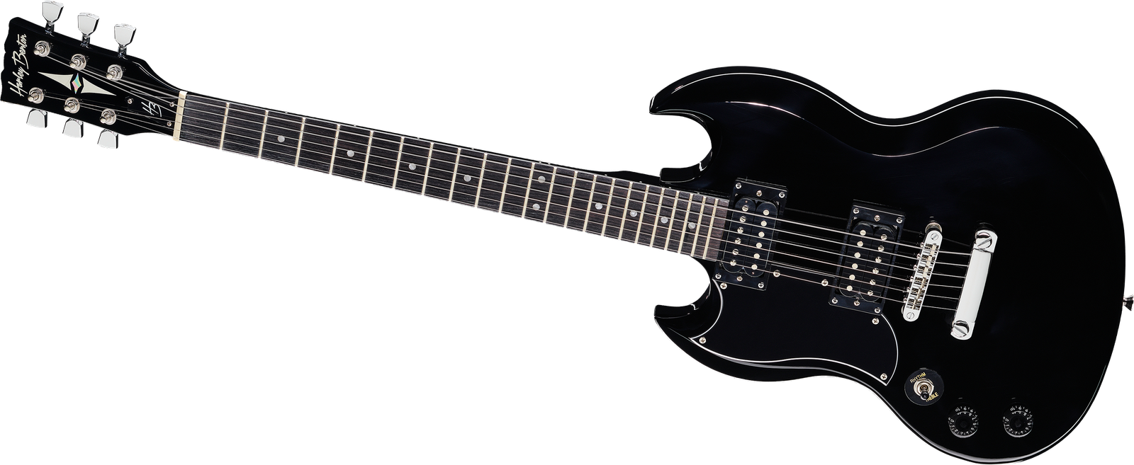 Linkshänder E-Gitarre Harley Benton DC-200LH Black Frontansicht 