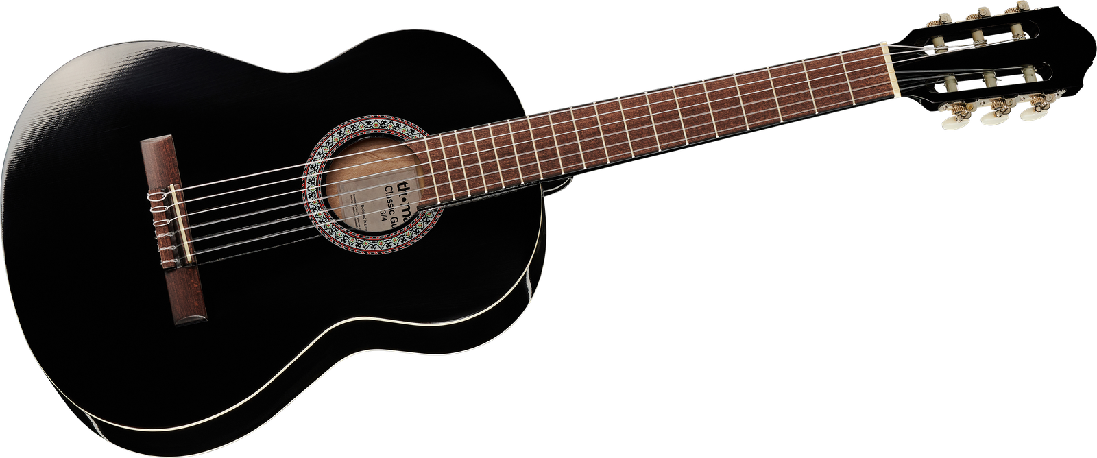 Schwarze Akustikgitarre mit Nylonsaiten für Einsteiger