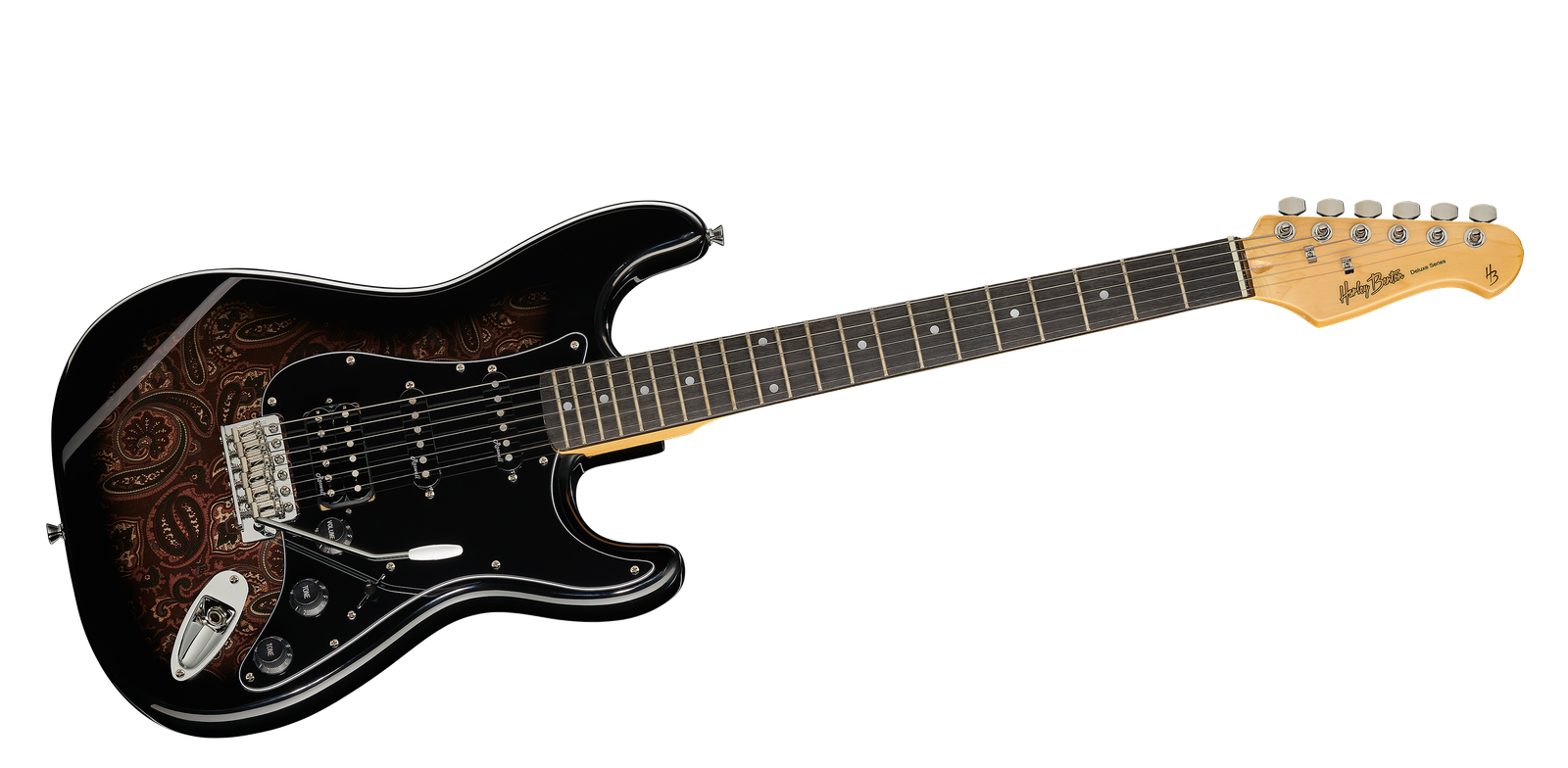 Harley Benton ST-70 Black Paisley E-Gitarre von vorne