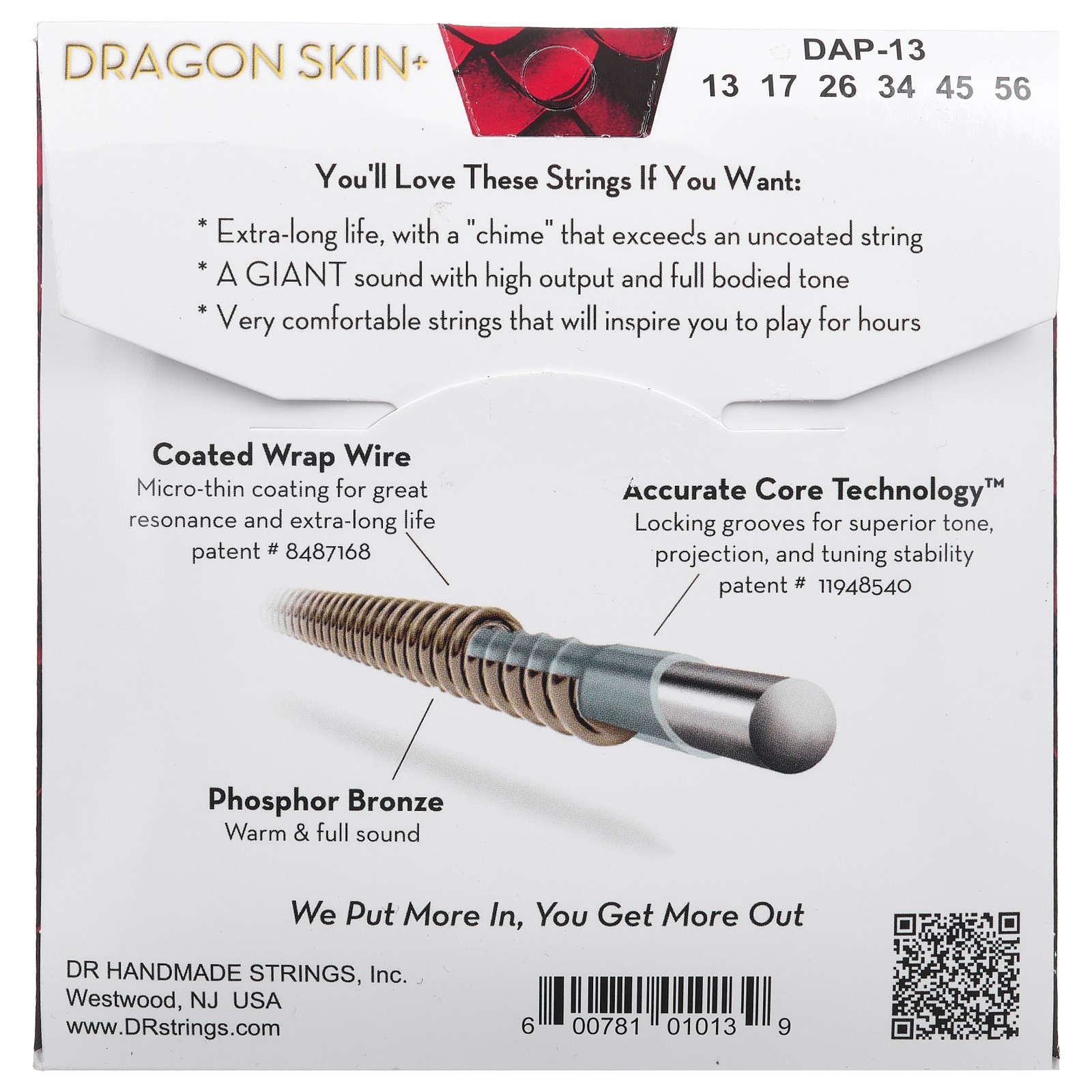 Packaging of the DR Strings Dragon Skin+ DAP-13/56 Coated