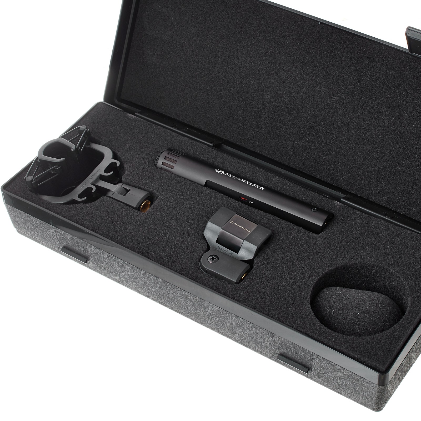 Sennheiser MKH 50 P48 with clip and windscreen in storage box