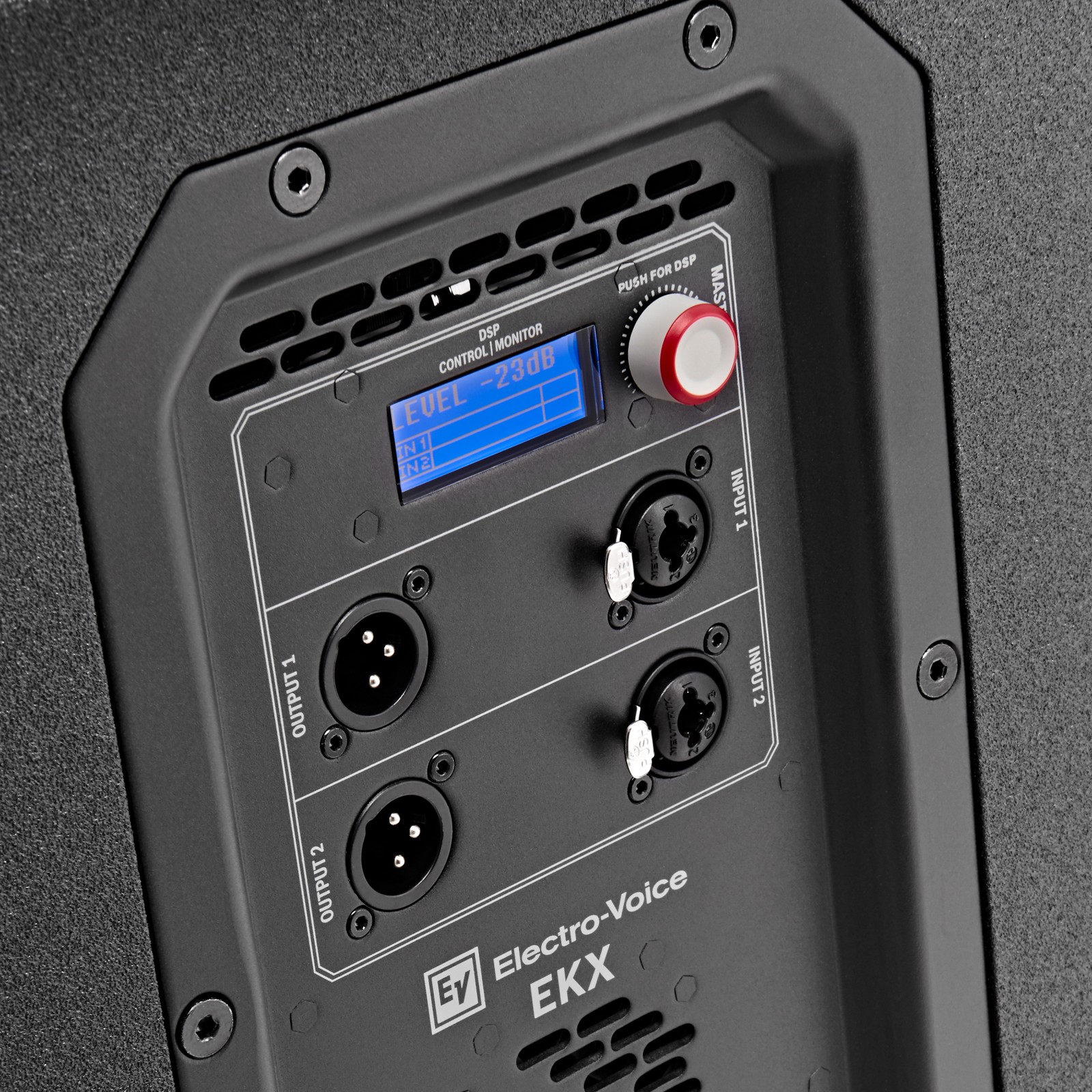User interface and connections of the EV EKX-15SP Active 15" Subwoofer