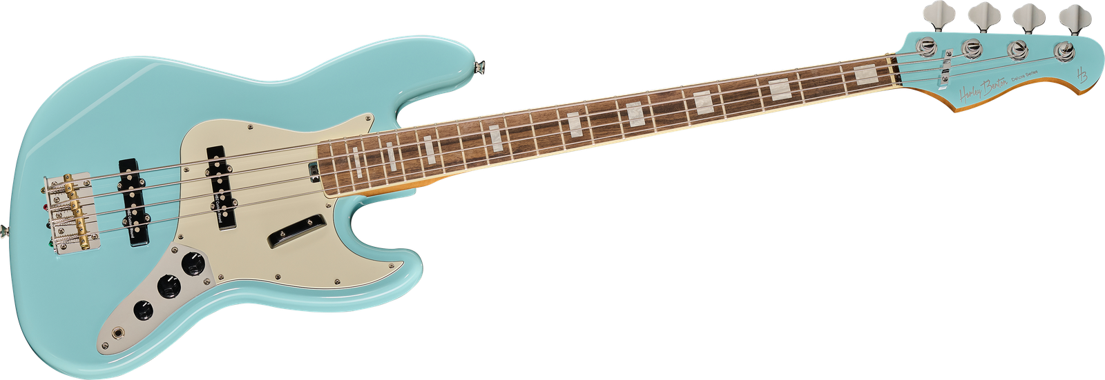 Frontansicht 4-Saiter E-Bass Harley Benton MV-4JB Daphne Blue