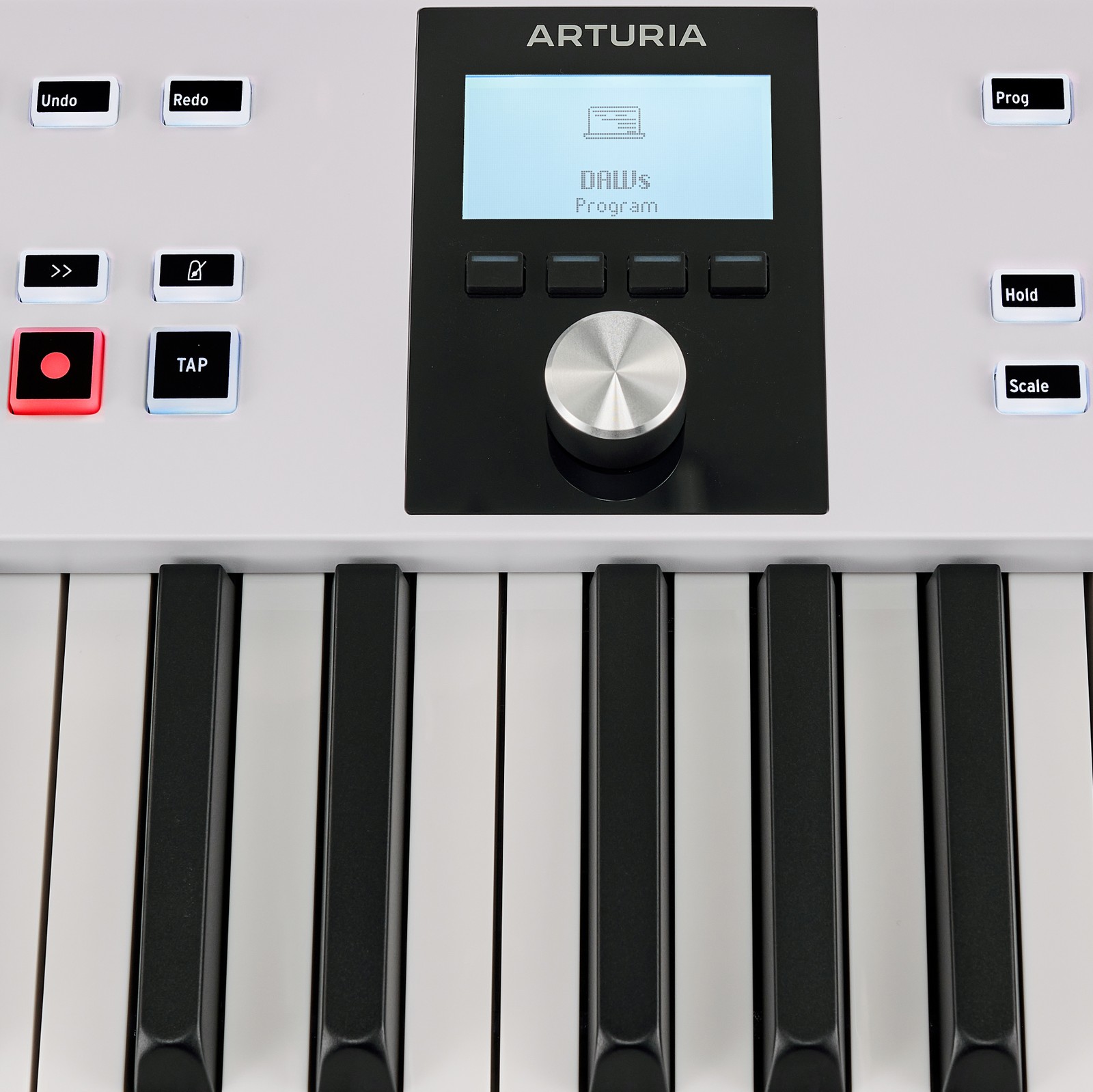 Tasten und Bildschirm auf dem Arturia KeyLab Essential 88 MK3 White