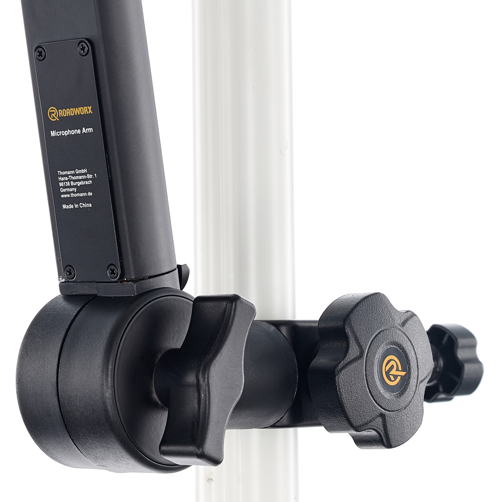 Roadworx table-mounted microphone arm with cable guide, detailed view