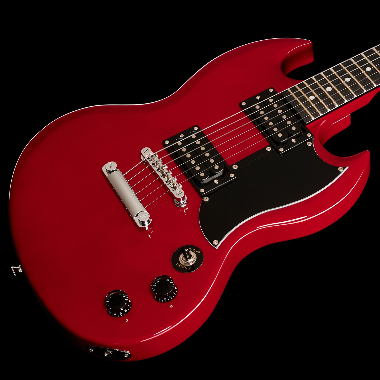 Decke mit Tonabnehmern der Harley Benton DC-200 CH Student Series E-Gitarre