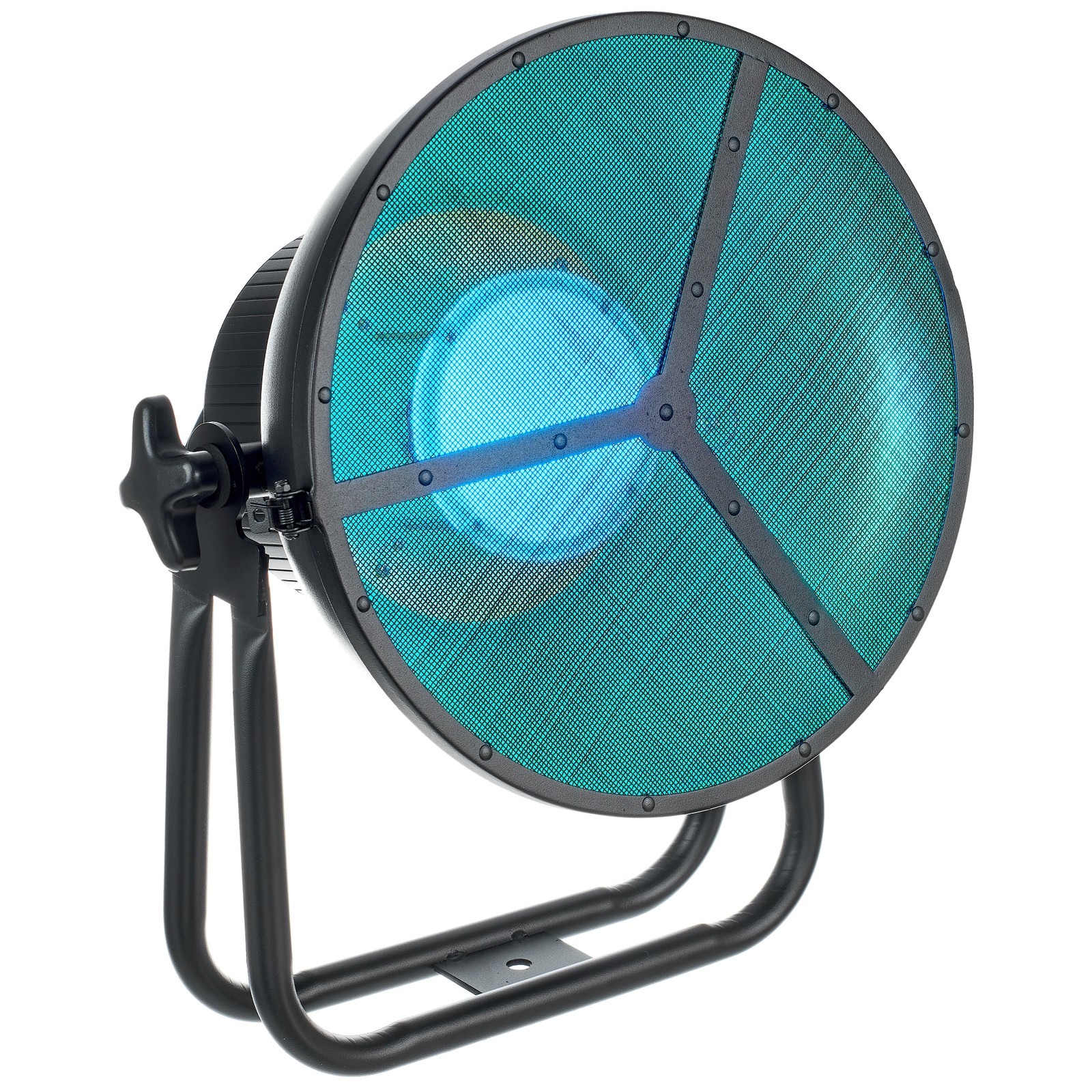Stairville LED Vintage Bowl 30 RGBA IR front view with turquoise light